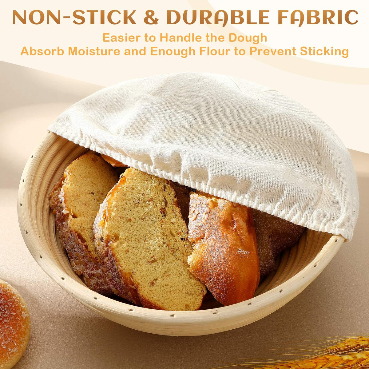 Boao 6 Pieces Bread Banneton Proofing Basket Liner Cloth Cover Natural Rattan Baking Dough Banneton Proofing Sourdough Basket Cloth Liner Bread Baking Supplies (Round,10 Inch)