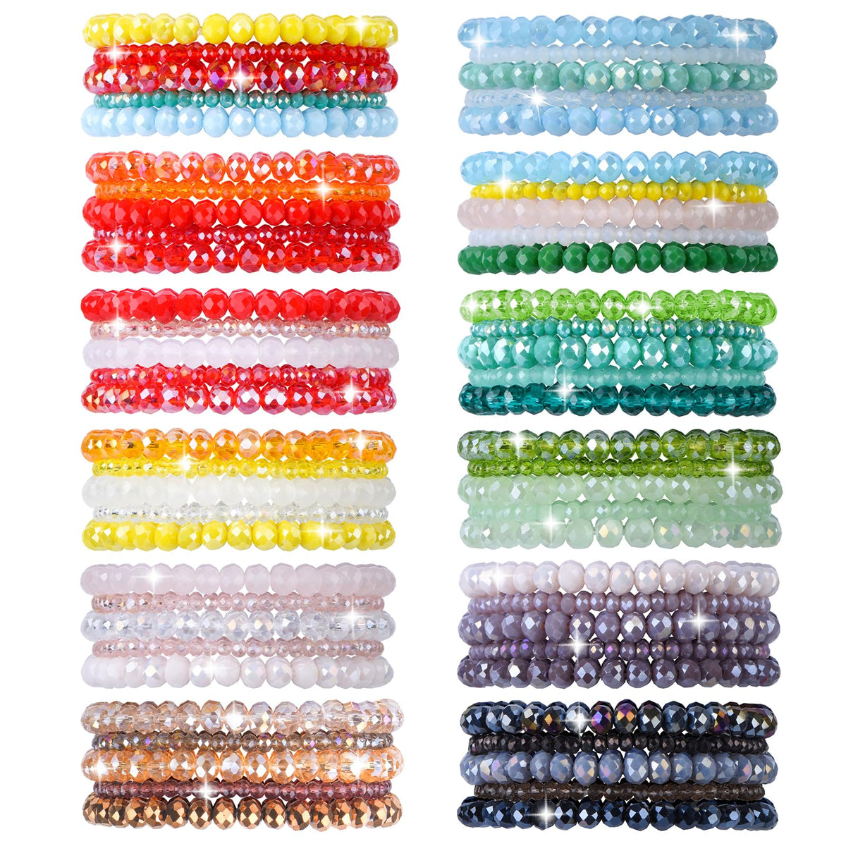 NCPLYGOU 60pcs Crystal Beaded Bracelet Bulk for Women Colorful Beaded Bracelet Boho Multi Layer Stacking Bracelets Stretchy Strand Shiny Crystal Bead Bracelets