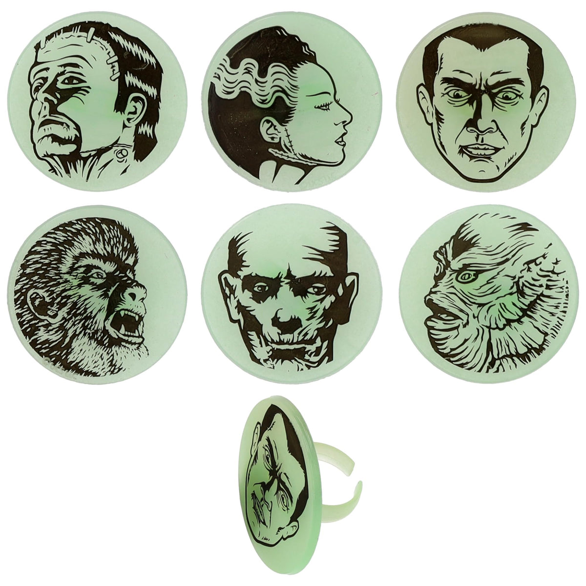 24 Universal Monsters Glow In The Dark Cupcake Rings, Halloween Cupcake Decorations, Including Dracula, Frankenstein, Wolf Man, The Mummy, Invisible Man, Food Safe Cupcake Toppers – 24 Pack