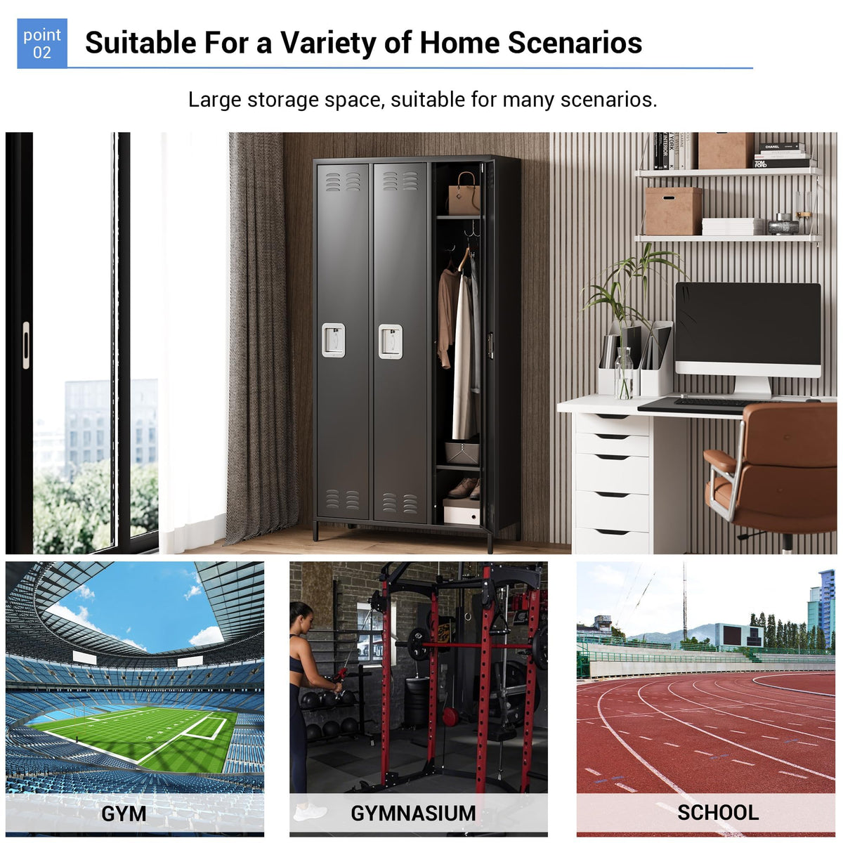 IDEALHOUSE 3 Doors Steel Storage, Metal Locker for School Office Gym Bedroom, 72 Inch Locker Cabinet for Employees,Industrial Storage Locker with 3 Shelves, Assembly Required, Black