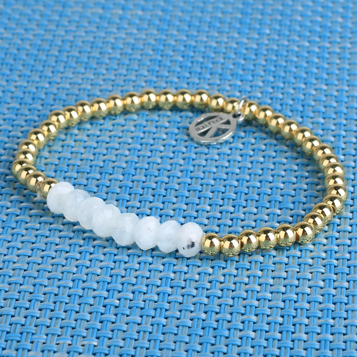 KELITCH Women Silver Stretch Bracelets Crystal Turquoise Beaded Bracelet Gold Stretch Bracelets Agate Bracelets
