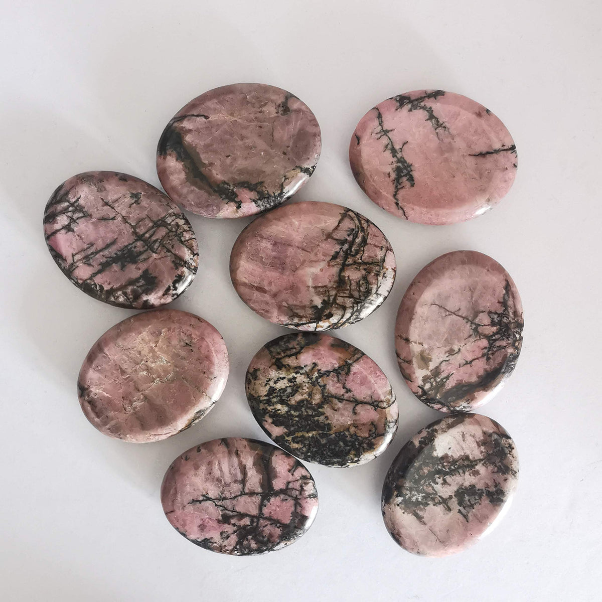 Loveliome Rhodonite and Rose Quartz Thumb Worry Stone, Stress Relax Healing Reiki Crystal Pocket Palm Stones,Pack of 2