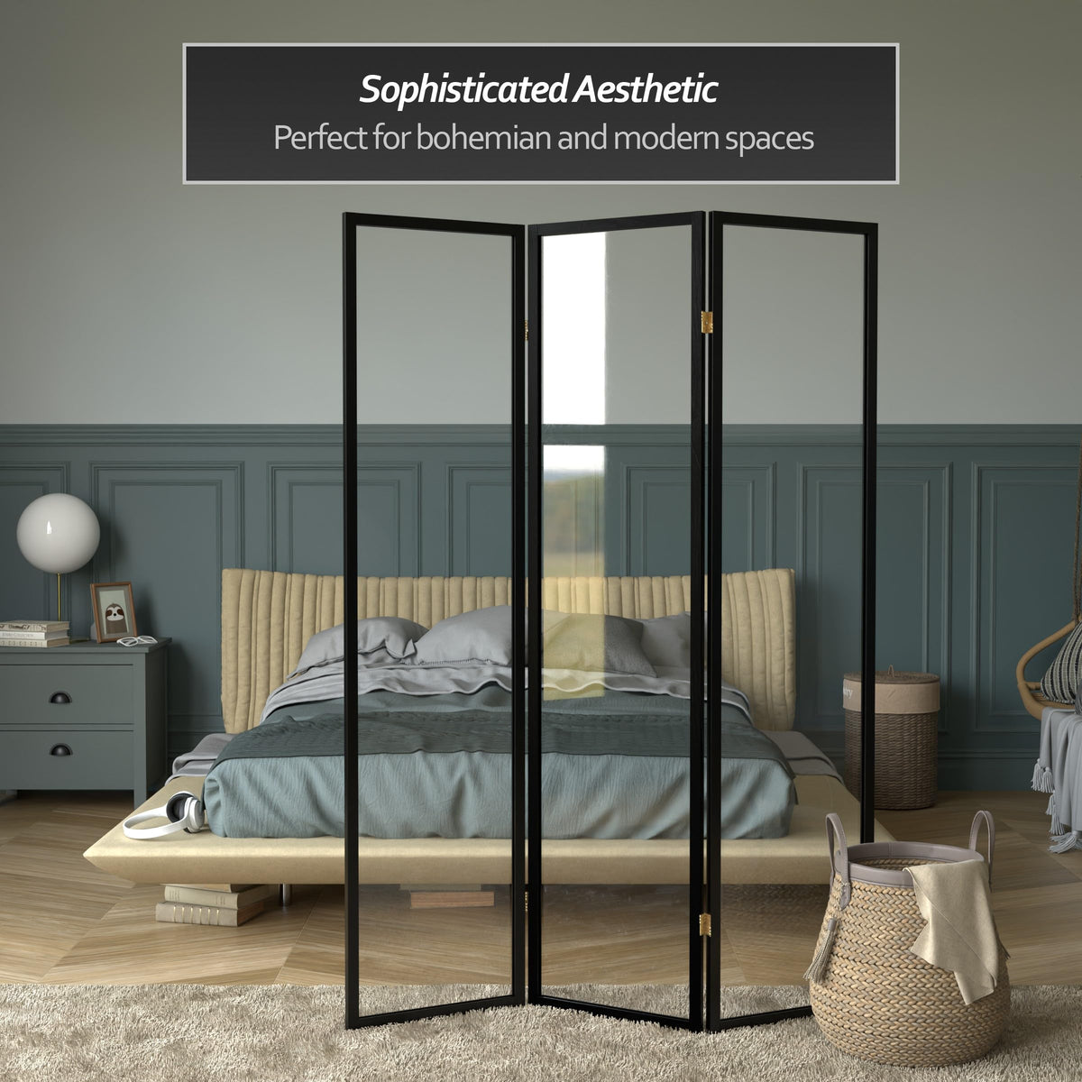 Red Lantern 6 ft. Tall Clear Plastic Partition Black 3 Panel