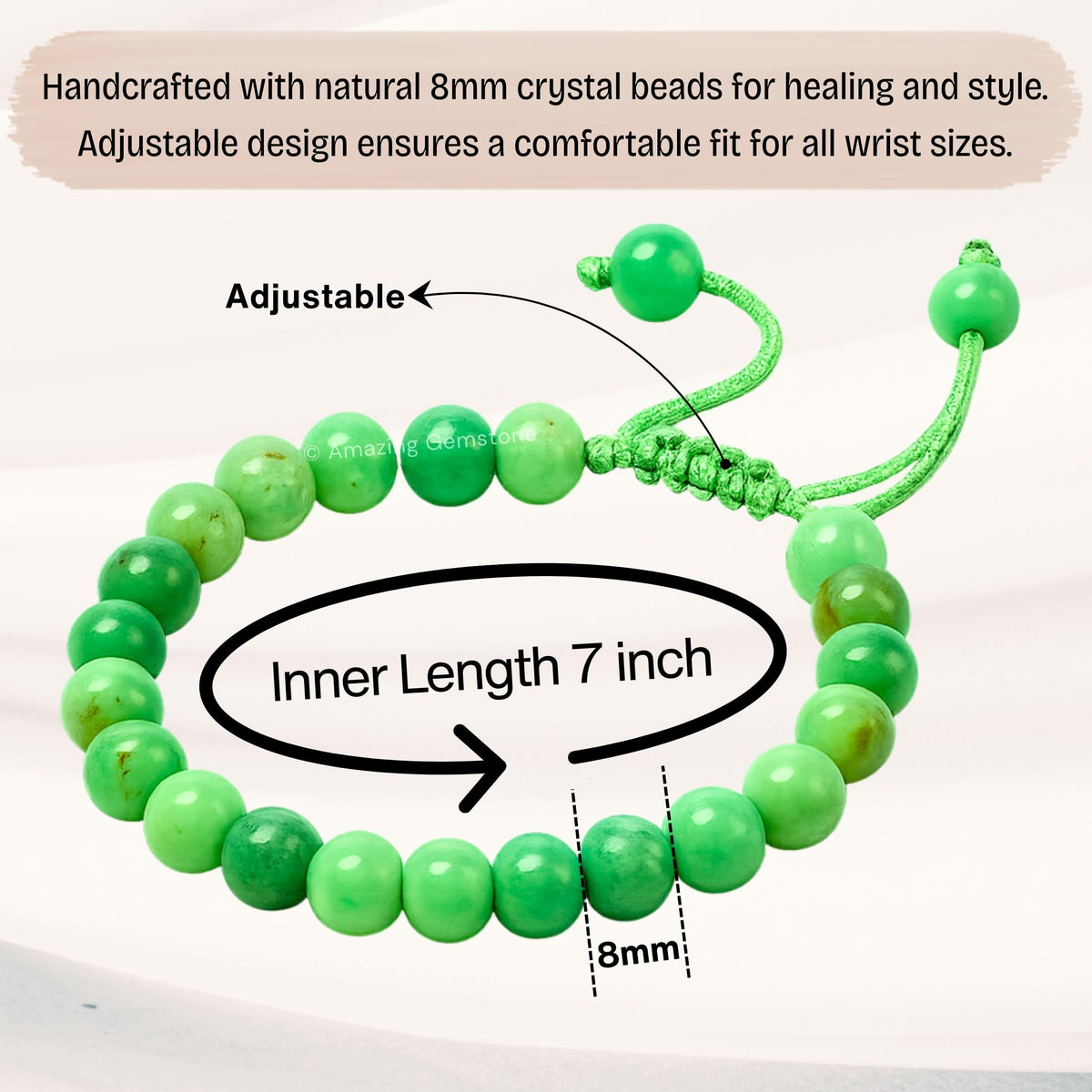 Amazing Gemstone Chrysoprase Premium Bracelet, Gifts For Men & Women - Protection Healing Crystal Bracelet - 8mm Gemstone Beaded Adjustable Bracelet, Pulseras Para Hombres Mujer Stocking Stuffers
