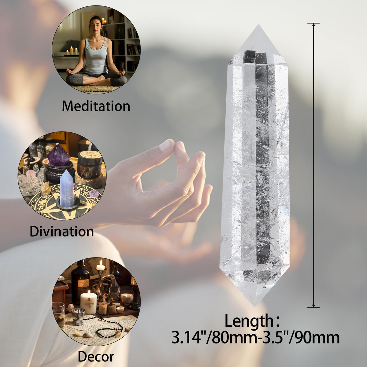 YATOJUZI 3.5" Clear Quartz Crystals Wand Natural Crystals and Healing Stones Large Clear Quartz Crystal Hexagonal Points Crystal Gifts for Women Meditation Divination Reiki Energy 1PCS
