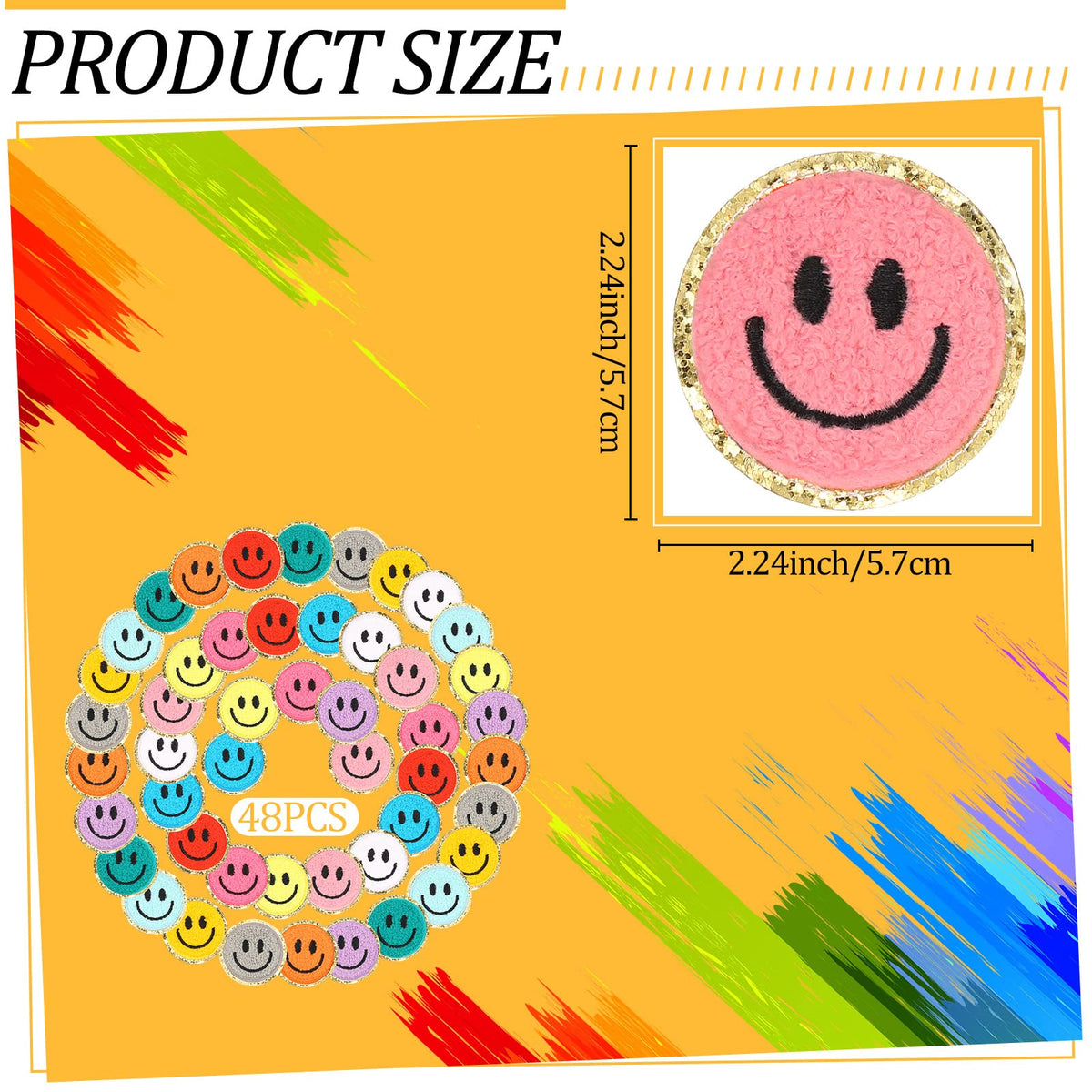 Jutom 48 Pcs Smile Face Iron on Patches Sew on Decorative Repair Patches for Clothes Hats Shirts Shoes Jeans Bags Backpacks