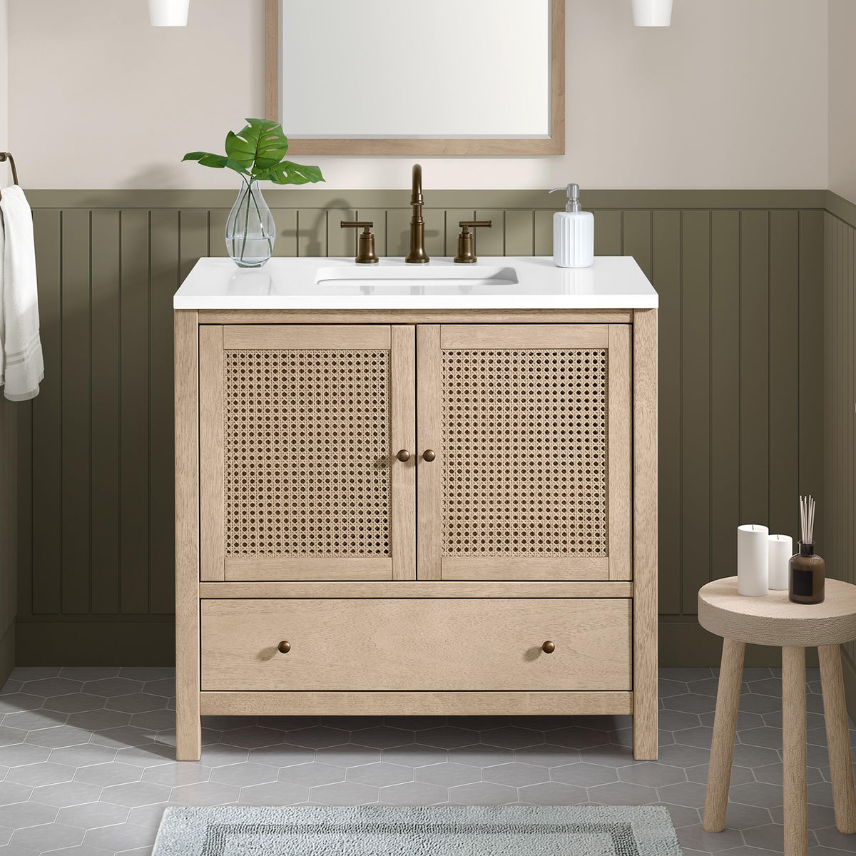 Alaterre Furniture Lucca Bathroom Vanity - Freestanding Cabinet Without Sink - 36 Inch Wood Bathroom Vanity with Large Drawer and Soft-Close Doors - Under Sink Cabinet Only (Natural)