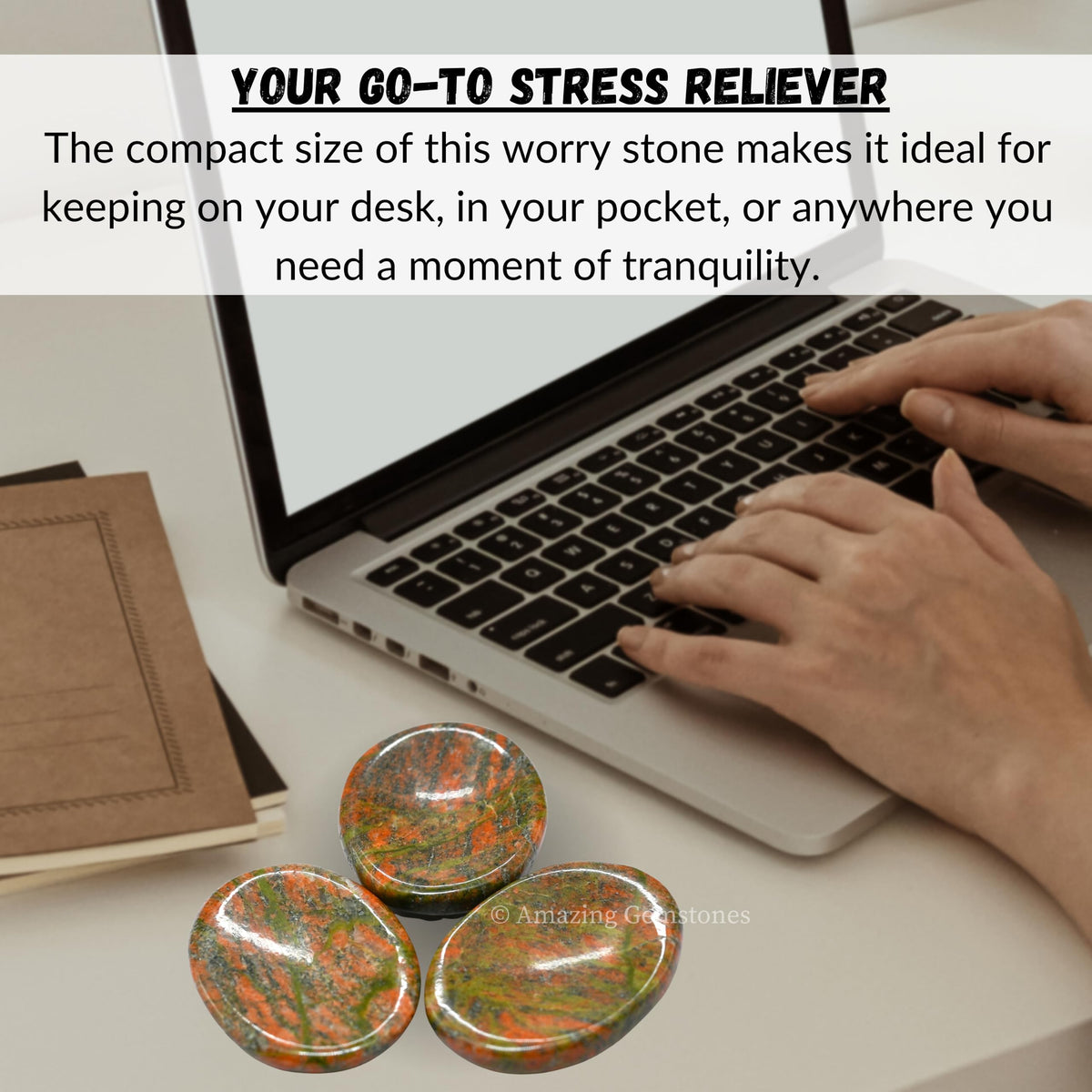 Amazing Gemstone Unakite Worry Stone Crystals and Healing Stones - Worry Stones for Stress Relief - Piedra Crystal Fidget for Meditation, Calming, Relaxation - Unique Stocking Stuffers
