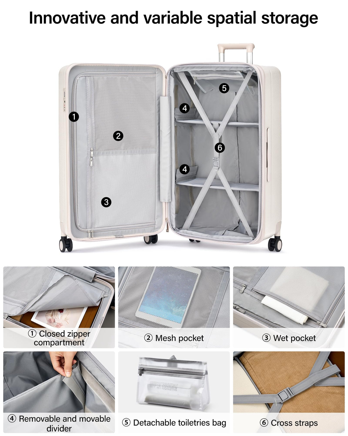 Hanke 29 Inch Plus Expandable Luggage Large Suitcases with Wheels,Checked Luggage Hard Shell Suitcases, PC Trunk Luggage Extra Large Suitcase with Lock for Women Men(Ivory White)
