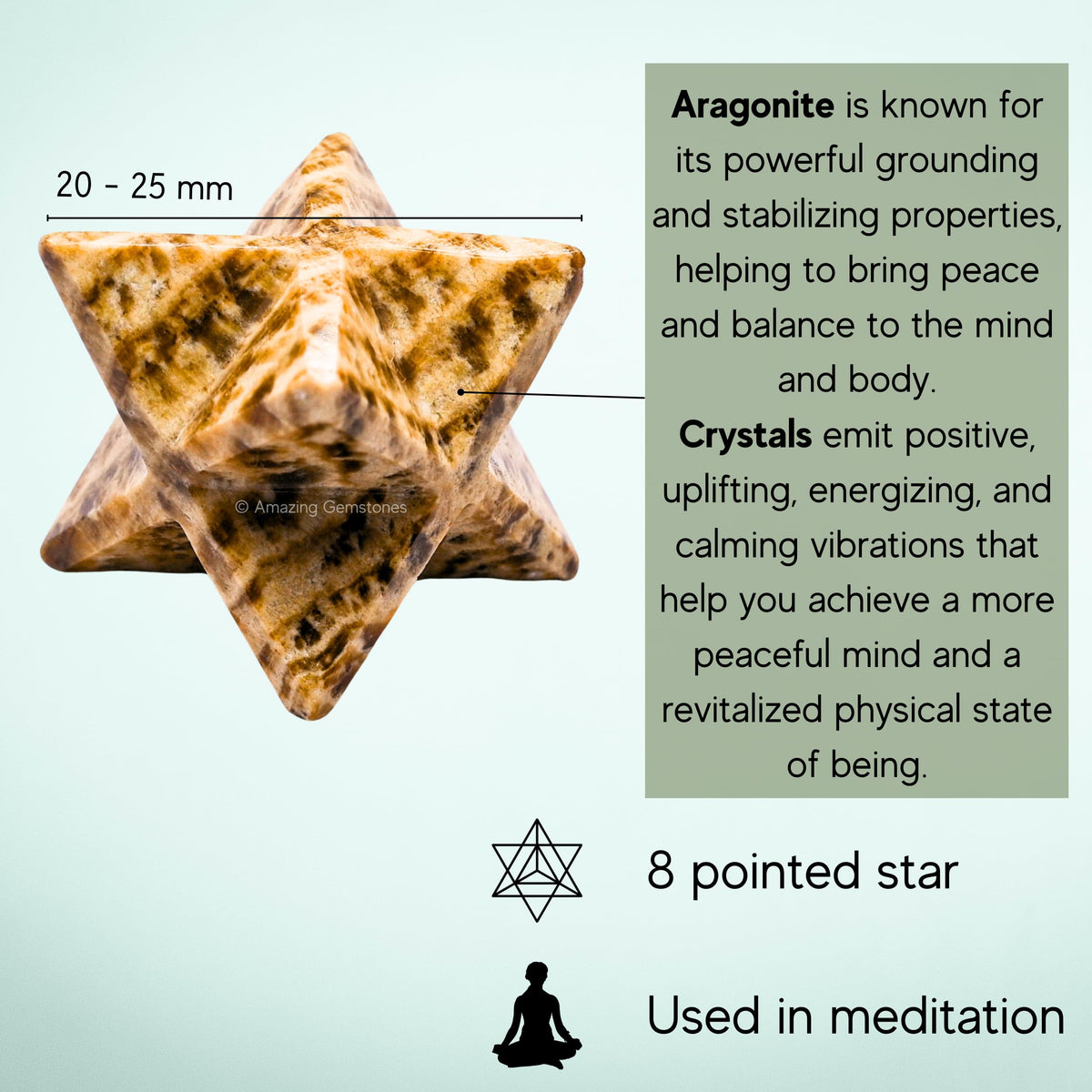 Amazing Gemstone Aragonite Merkaba Crystal - 1 Inches Metaphysical Merkaba Star for Meditation - Energetic Tetrahedron Crystal and Healing Stones for Spiritual Growth and Healing (20-25mm)