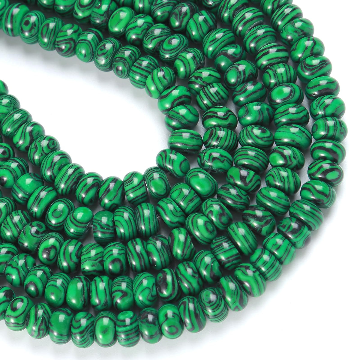 76pcs 5x8mm Natural Stone Green Malachite Rondelle Spacer Loose Beads Abacus Disk Stone Round Loose Gemstone Beads for Jewelry Making DIY Bracelet Necklace