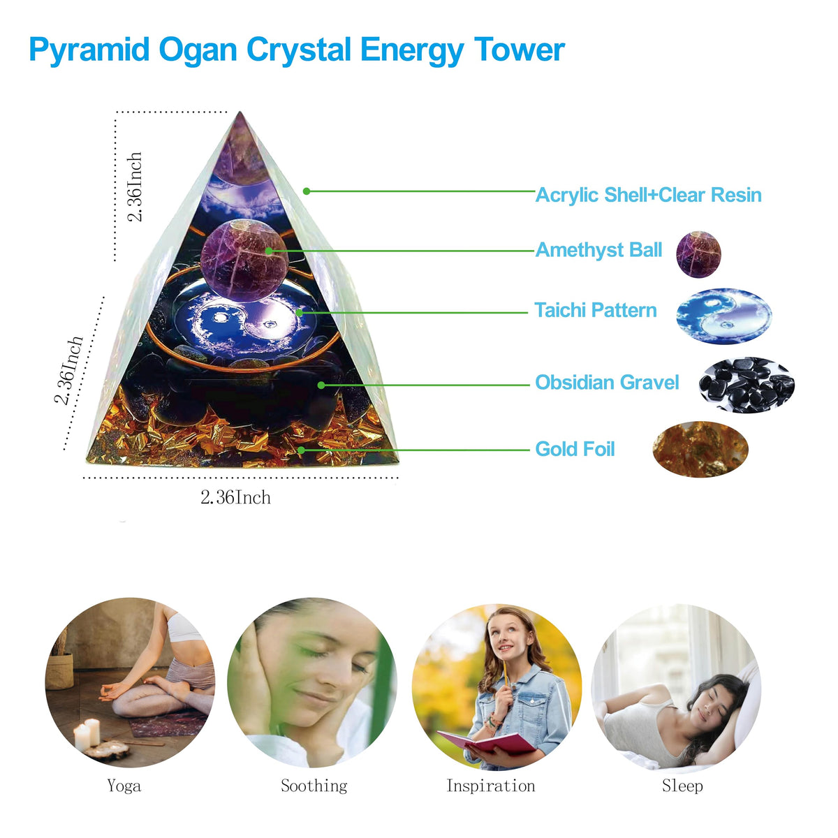 ycyingcheng Moonstone Crystal Orgone Pyramid Ogan Crystal Energy Tower, Nature Reiki Chakra Crushed Stone Jewelry, Crystal Pyramid for Home Decor (Crystal Pyramid-03)