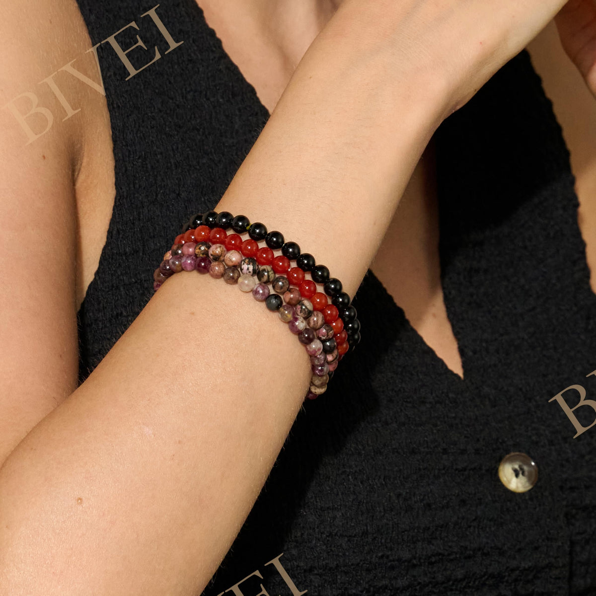 Bivei Carnelian - Passion - 6mm Beaded Bracelets for Women Handmade Semi Precious Natural Stone Stretch Elastic Jewelry Yoga Protection Gifts