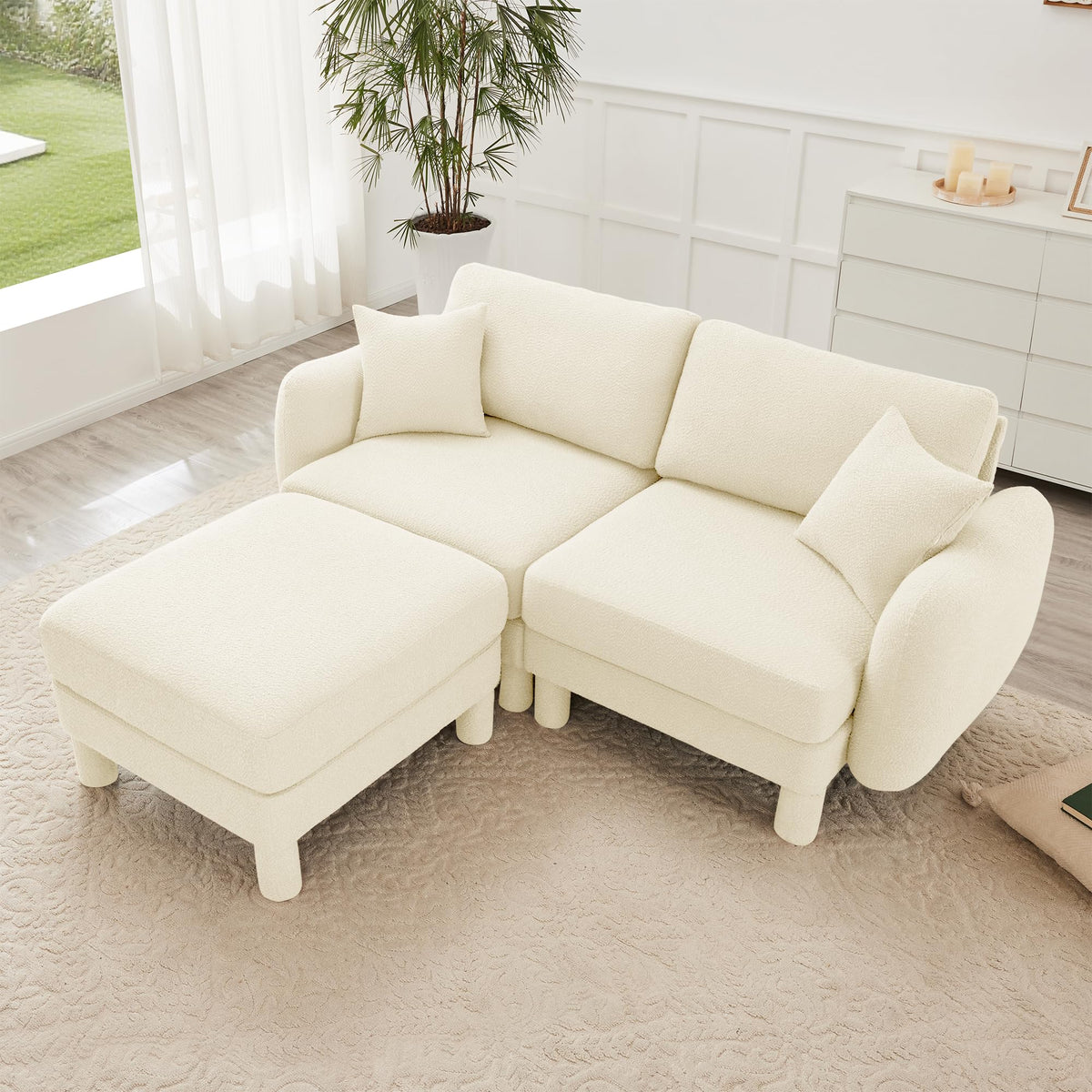 Eafurn 78" Modular Sectional Loveseat Sofa, Comfy L Shaped Sofa Couch, Boucle Chenille Love Seat Modular Sectional Couch with Movable Ottoman for Living Room, Bedroom