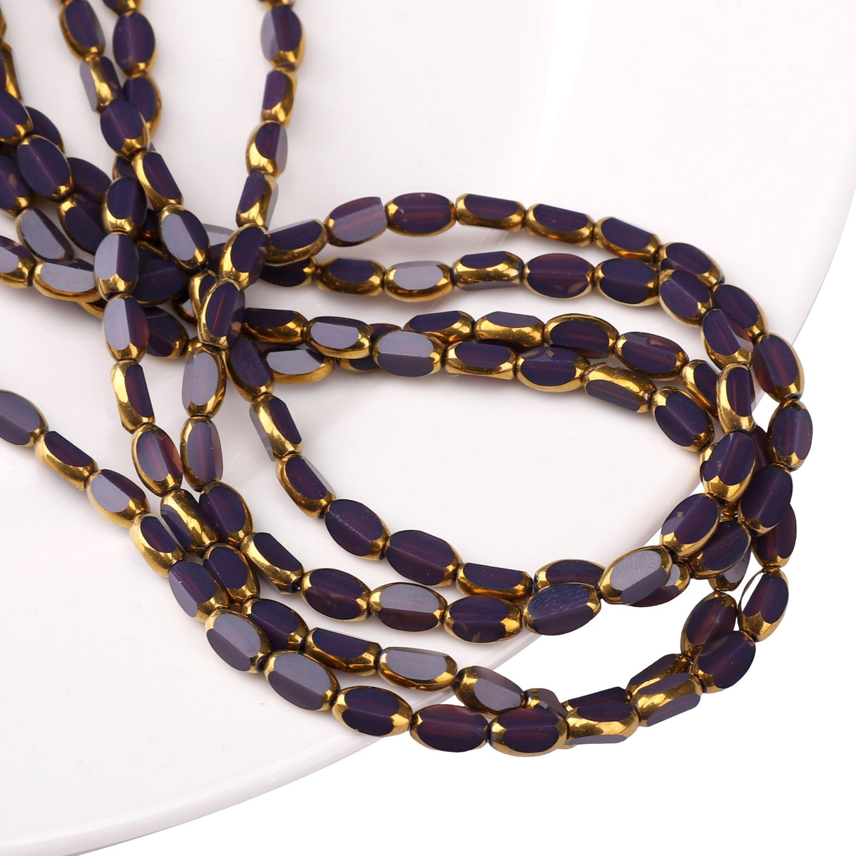 DADIFEN Glass Rice Beads Purple 4x6mm 50pcs Faceted Oval Golden Edge Crystal Loose Beads for DIY Craft Jewelry Making