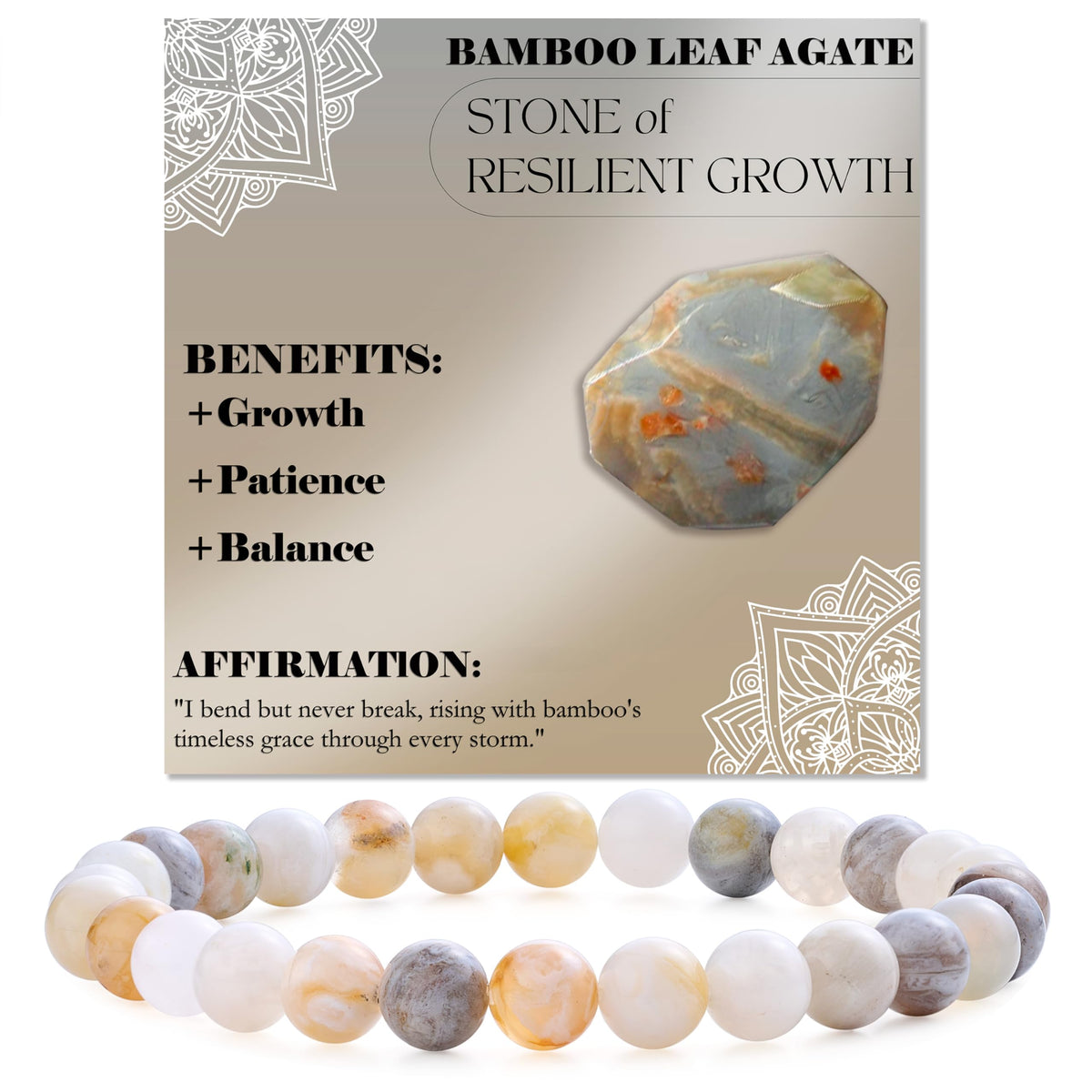 Bivei Bamboo Leaf Agate-Steady Growth-6mm Beaded Bracelets for Women Handmade Semi Precious Natural Stone Stretch Elastic Jewelry for Women Yoga Protection Gifts