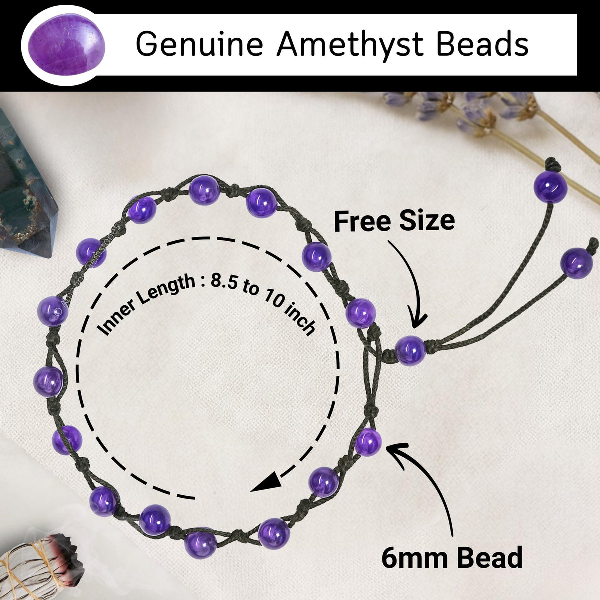 Amazing Gemstone Amethyst Anklet Ankle Bracelets for Women - Waterproof Beaded Healing Crystal Anklets, Plus Size Chakra Gemstone Bead Anklet (Stretchy Adjustable - Hand Knotted)