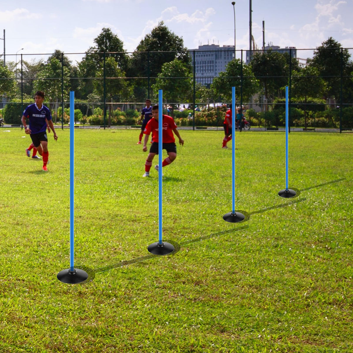 ASENVER Blue Soccer Agility Poles Set Detachable Sports Trainning Speed Pole Slalom Poles with Rubber Base Sport Traning Equipment (4.9 FT, Pack of 6)