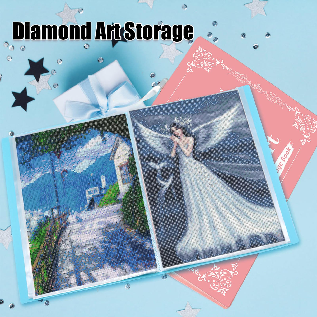 MUFEKUM 2 Pack A3 Storage Book for Diamond Painting, Handheld Diamond Art Portfolio Folder with 30 Pocket, Diamond Art Storage Book for 12”x16” Diamond Painting Photo Picture