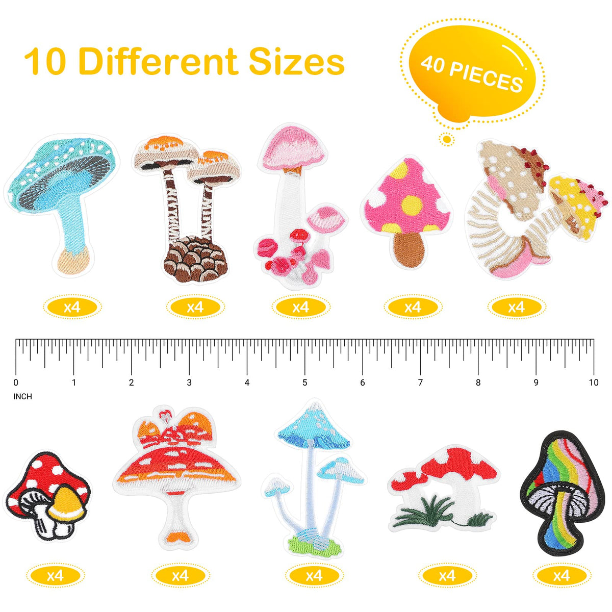40 Pcs Mushroom Iron on Patches for Clothing 10 Styles Cute Mushroom Embroidered Sew Applique Repair Patches for DIY Jeans Jackets Backpacks Hat Sewing Craft Decoration