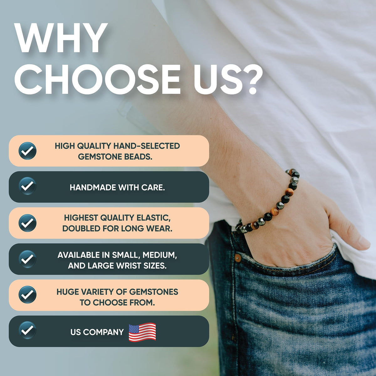 Cherry Tree Collection - Small, Medium, Large Sizes - Gemstone Beaded Bracelets For Women and Men - 4mm Round Beads (Amber, Small)
