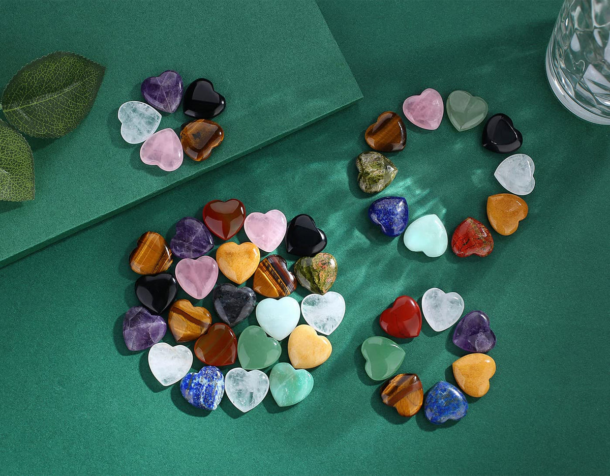 QINJIEJIE 20 PCS Opalite Heart Stones Natural Crystals Polished Healing Pocket Bulk Wholesale Healing Palm Thumb Love Set Reiki Energy Balancing Meditation Gift