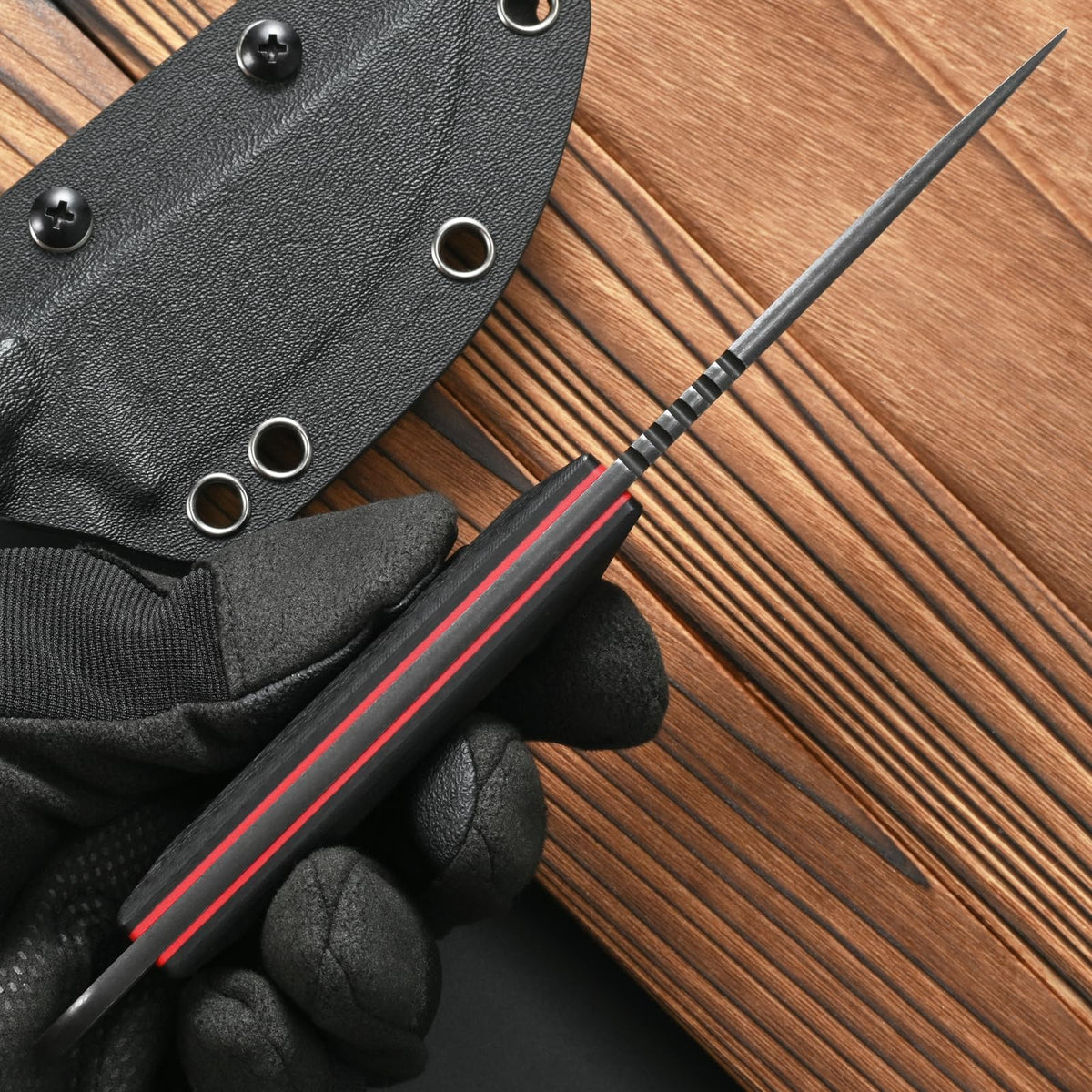 CCFFCC FF105 Fixed Blade Knife，DC53 Black Stonewashed Steel Blade Carbon Fiber Handle Full Tang Knife for Outdoor Camping Hunting Working(Black)