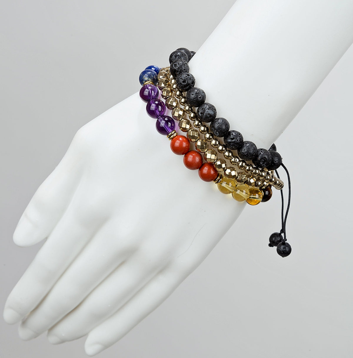SPUNKYsoul 3 beads Set each stone Chakra Balancing Lava Diffuser Bracelet Authentic Crystal Stones for Women Collection