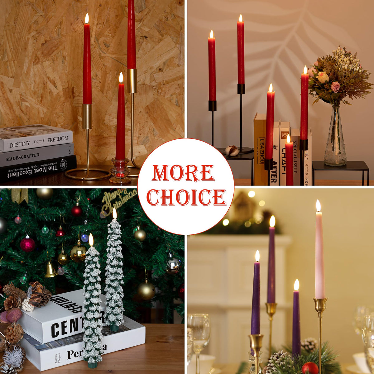 AFINETH Red Flameless Taper Candles with Rmote, 9.6" Real Wax Battery Operated Candles with 3D Wick, 6 Pack Flickering Led Candlesticks, Electric Candle for Home, Wedding, Party, Decor