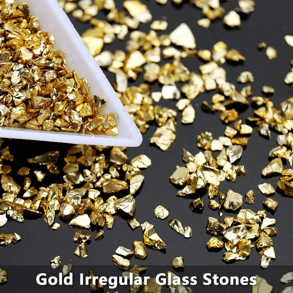 Irregular Crushed Glass Chips Sprinkles, 100g Metallic Chunky Glitter Stones for Nail Art, Resin Mold Filler, DIY Crafts, Vase Filler, Jewelry Making (Gold)