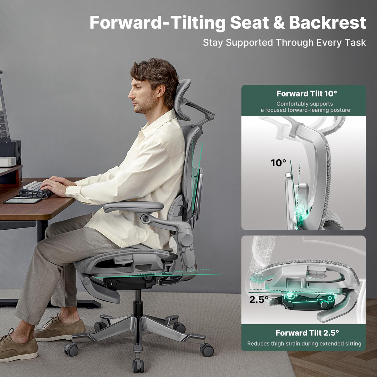 HINOMI H2 Pro Premium Ergonomic Office Chair - Comfy Home Office Desk Computer Chair with Adjustable Back Support, Swivel Wheels, Flip-up Arms, Comfortable Mesh Seat for Desk Work (Green)