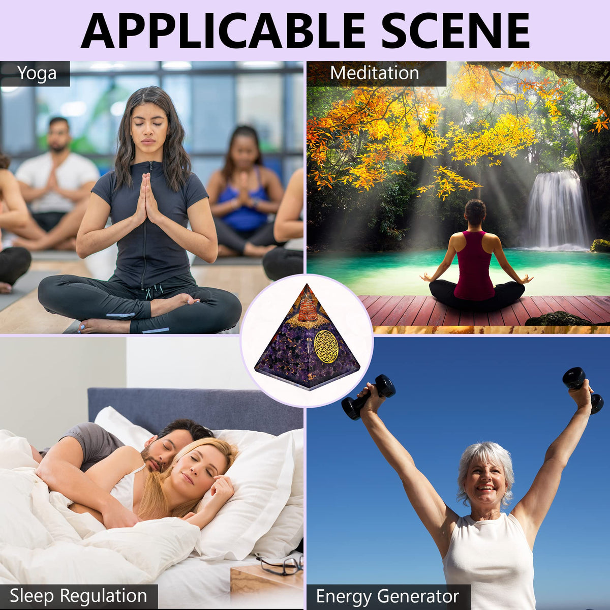 Anaya Agate Orgone Pyramid – Handmade Amethyst Crystal Pyramid – Orgonite Pyramids with Amethyst Crystal Stone, Flower of Life – Crystals and Healing Stones for Spiritual Wisdom and Awakening