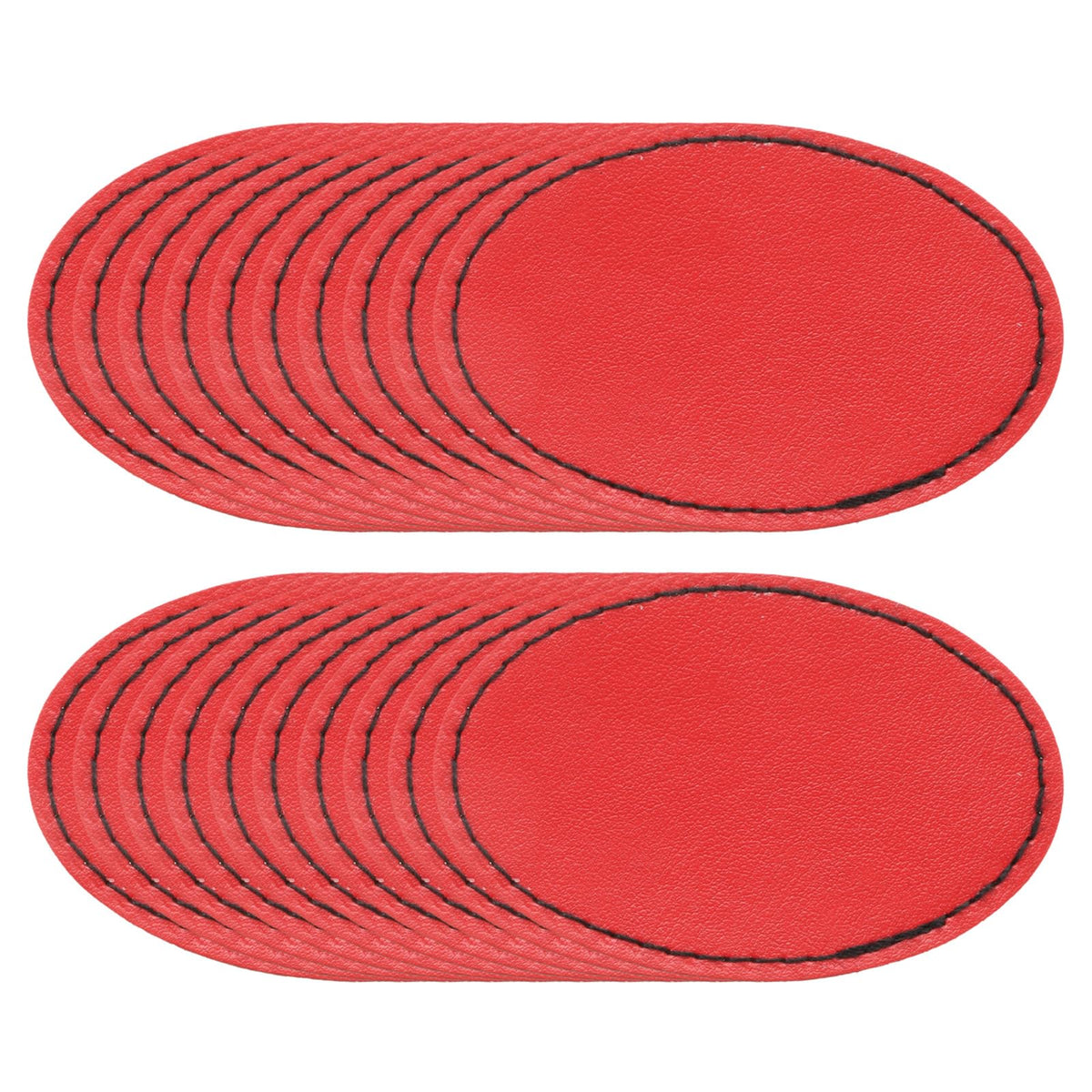 MECCANIXITY Blank Leatherette Patches, 3x2 Inch Oval Faux Leather Hats Patches with Adhesive Iron-on Heat Press Laserable Rustic for Hats DIY Fabric Repair Sew(Red, Pack of 60)