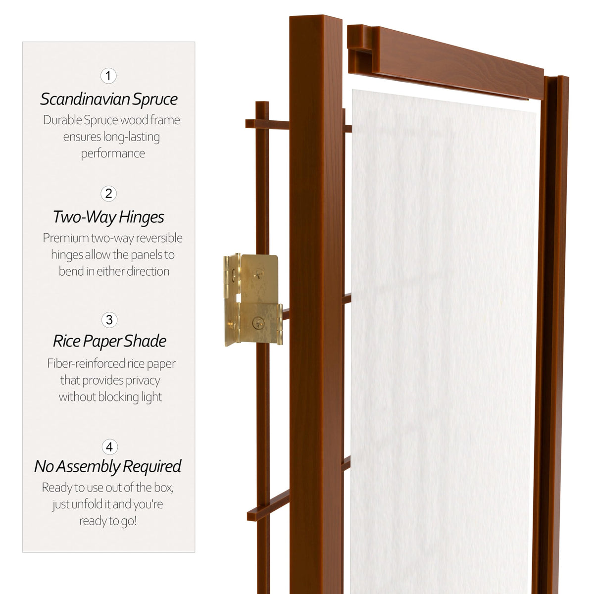 Red Lantern 6 ft. Tall Window Pane Shoji Screen - Walnut - 4 Panels