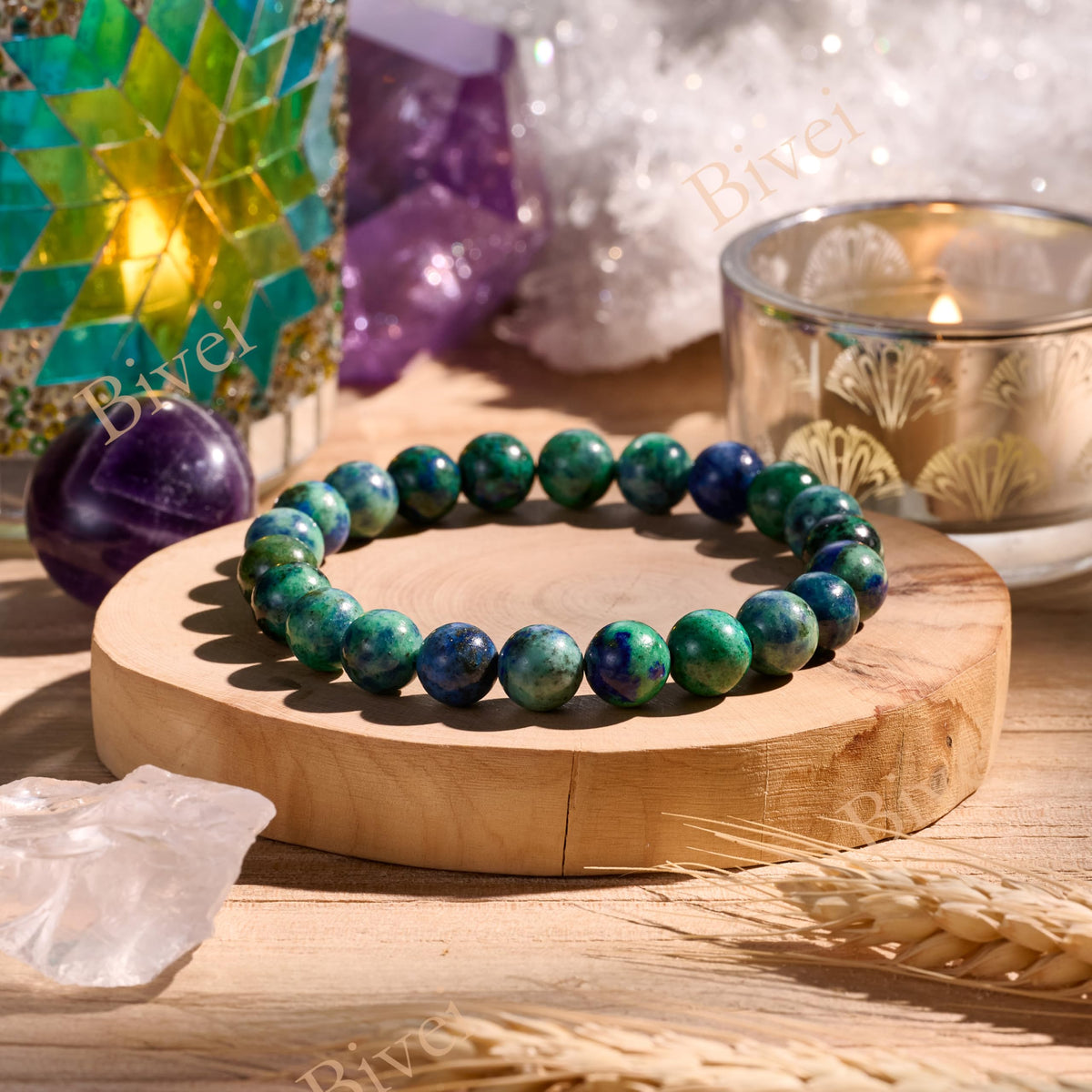Chrysocolla-Gentle Expression-8mm Beaded Bracelets for Women Handmade Semi Precious Natural Stone Stretch Elastic Jewelry Yoga Protection Gifts