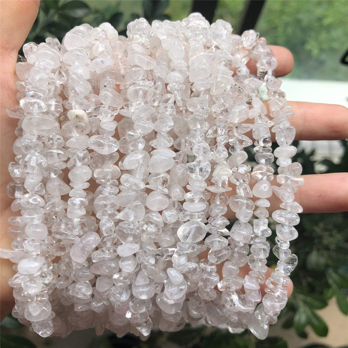Fekuar 64" Irregular Tumbled Rock Quartz Chip Beads for Jewelry Making, Healing Crystal Drilled Loose Bead Strand DIY Craft Supplies, 5-8mm