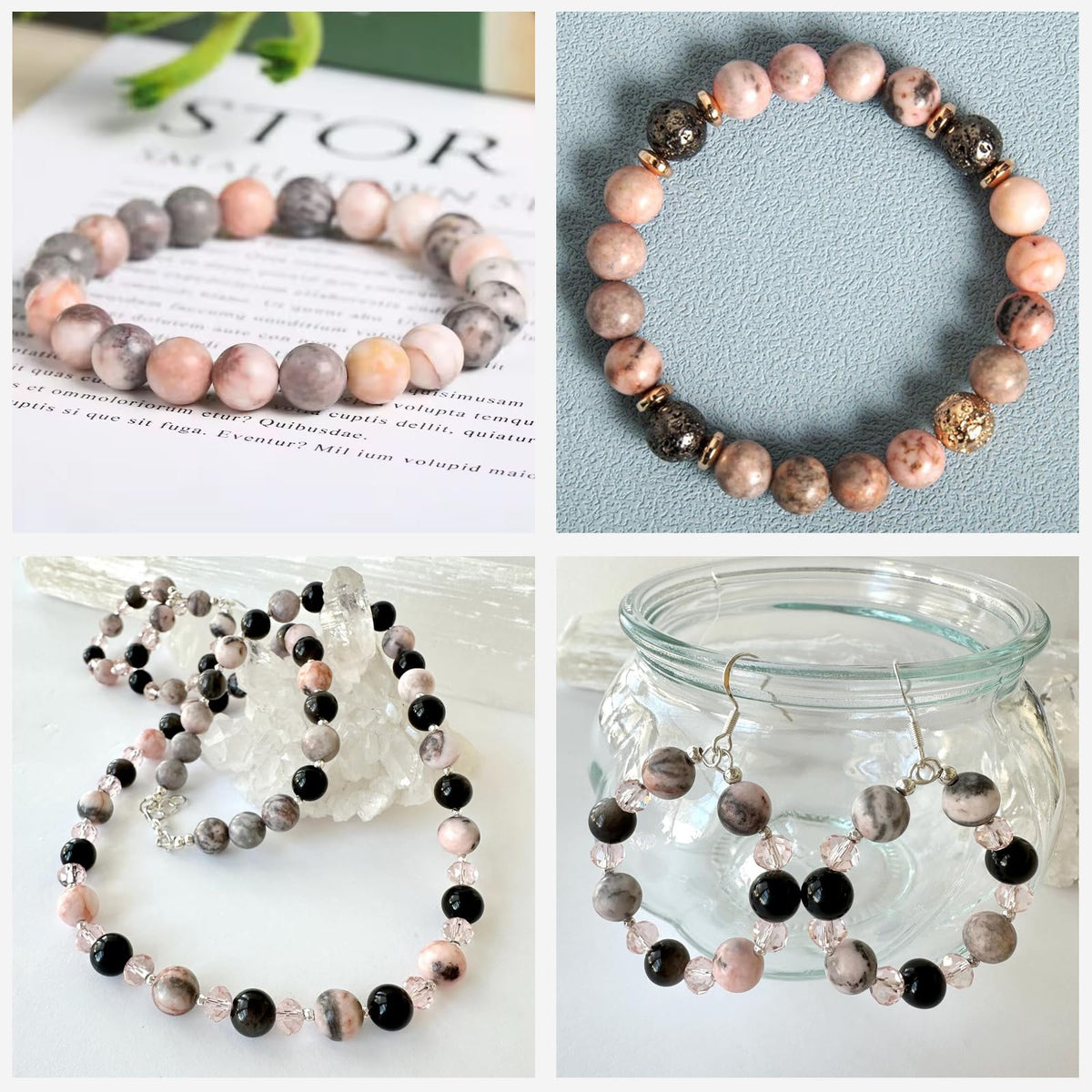 Risyfjew 50PCS 8mm Natural Pink Zebra Jasper Beads Gemstone Round Loose Beads for Jewelry Making Chakra Crystal Stone Beads for Bracelets Necklace Earrings Making Supplies (50pcs/Strand)