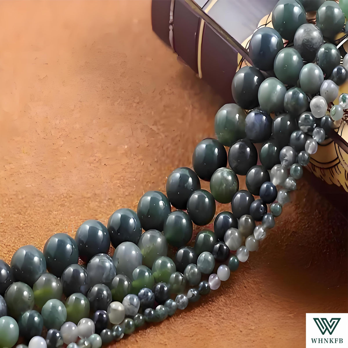WHNKFB 6mm 100PCS Natural Moss Agate Round Beads, Dendritic Green Loose Stone Beads for Jewelry Making Craft - 4mm 6mm 8mm 10mm Options with Free Elastic Cord