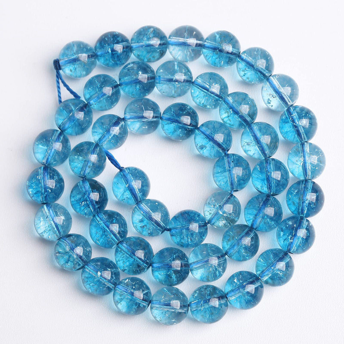 10mm 36PCS Blue Crystal Crackle Quartz Stone Spacer Round Loose Beads for Jewelry Making DIY Bracelet 15 inches Strand