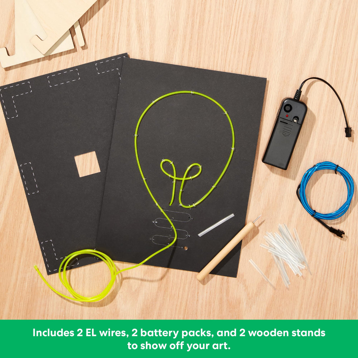 KiwiCo DIY Light-Up Wire Art STEM Kit – Electroluminescent Neon Sign Gift for Kids | Includes EL Wires, Battery Packs & Templates | Educational Science & Engineering Craft