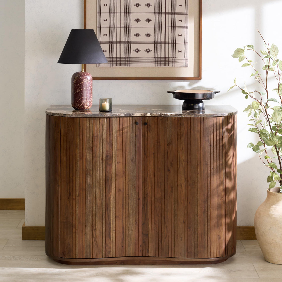 SAFAVIEH Couture Collection – Jamilah Brown 2-Door 2-Shelf Marble Top Chest, Fully Assembled (SFV5775A)