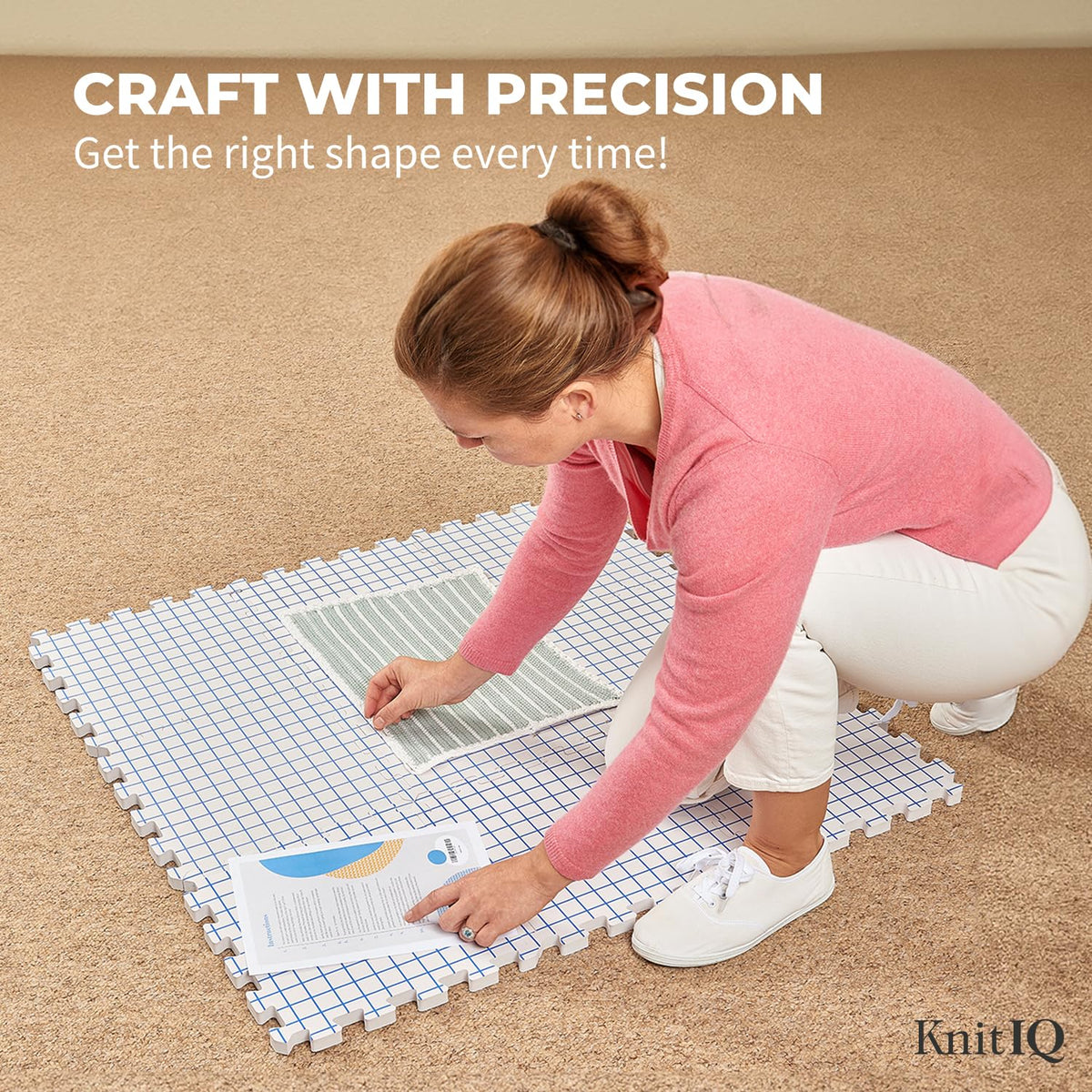 Blocking Mats for Knitting - KnitIQ Extra Thick Blocking Boards for Crochet Projects with Gridlines - 100 T-Pins and Storage Bag Included for Knitting Supplies - Standard Mat Set - Pack of 9