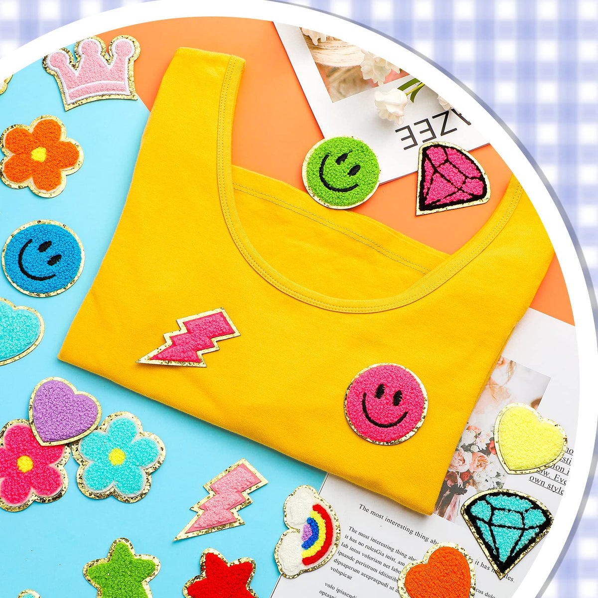 Yilloog 48 Pcs Self Adhesive Iron on Patches Chenille Embroidered Iron Sew on Patches Applique Santa Snowman Gingerbread DIY Accessory for Clothes Hats Jeans Dress Socks(Vivid)