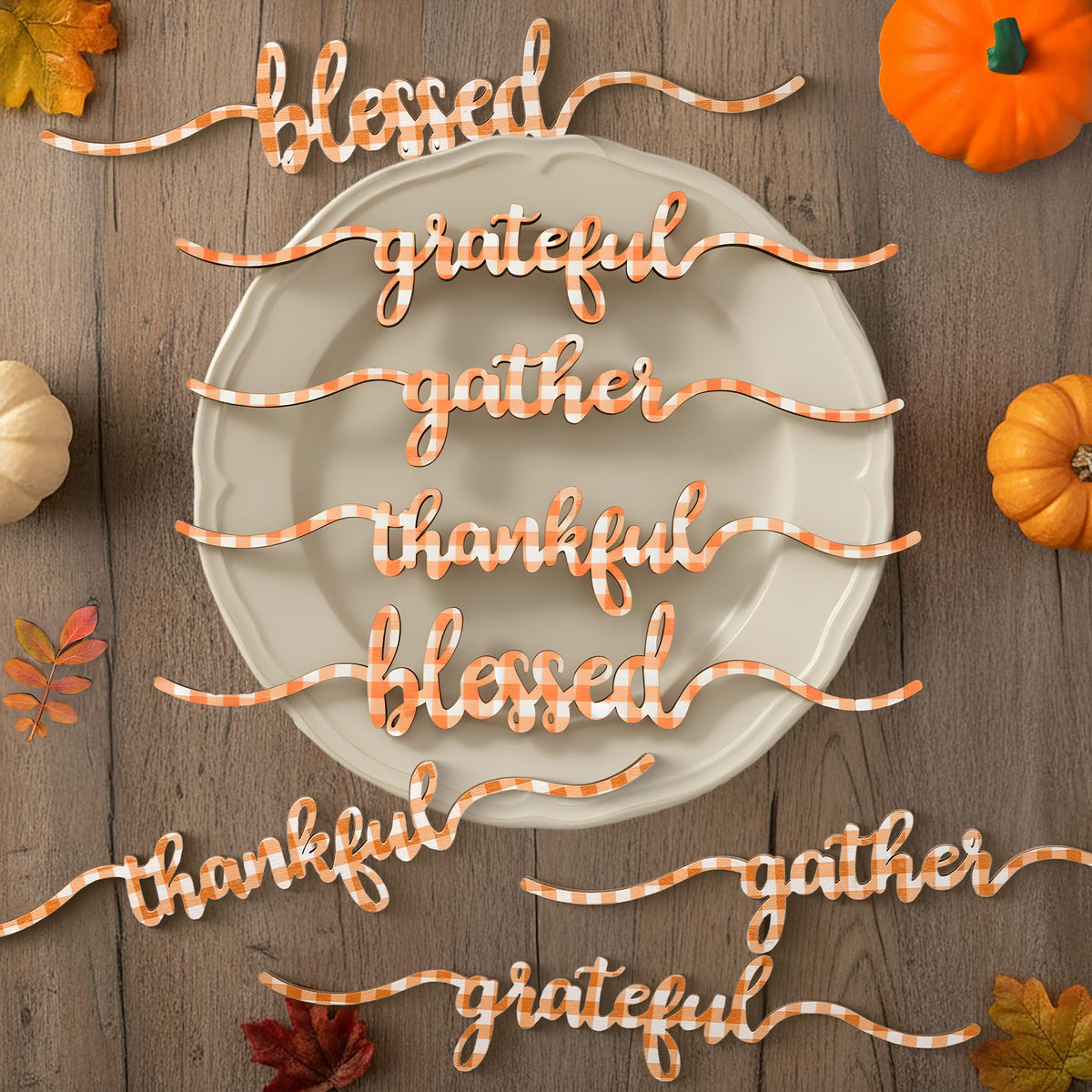 KatchOn, Pumpkin Table Centerpieces And Thanksgiving Wooden Cutout Sign Set – Pack of 14 | Honeycomb Paper Pumpkins And Thankful Blessed Grateful Word Signs For Thanksgiving Table And Fall Decorations