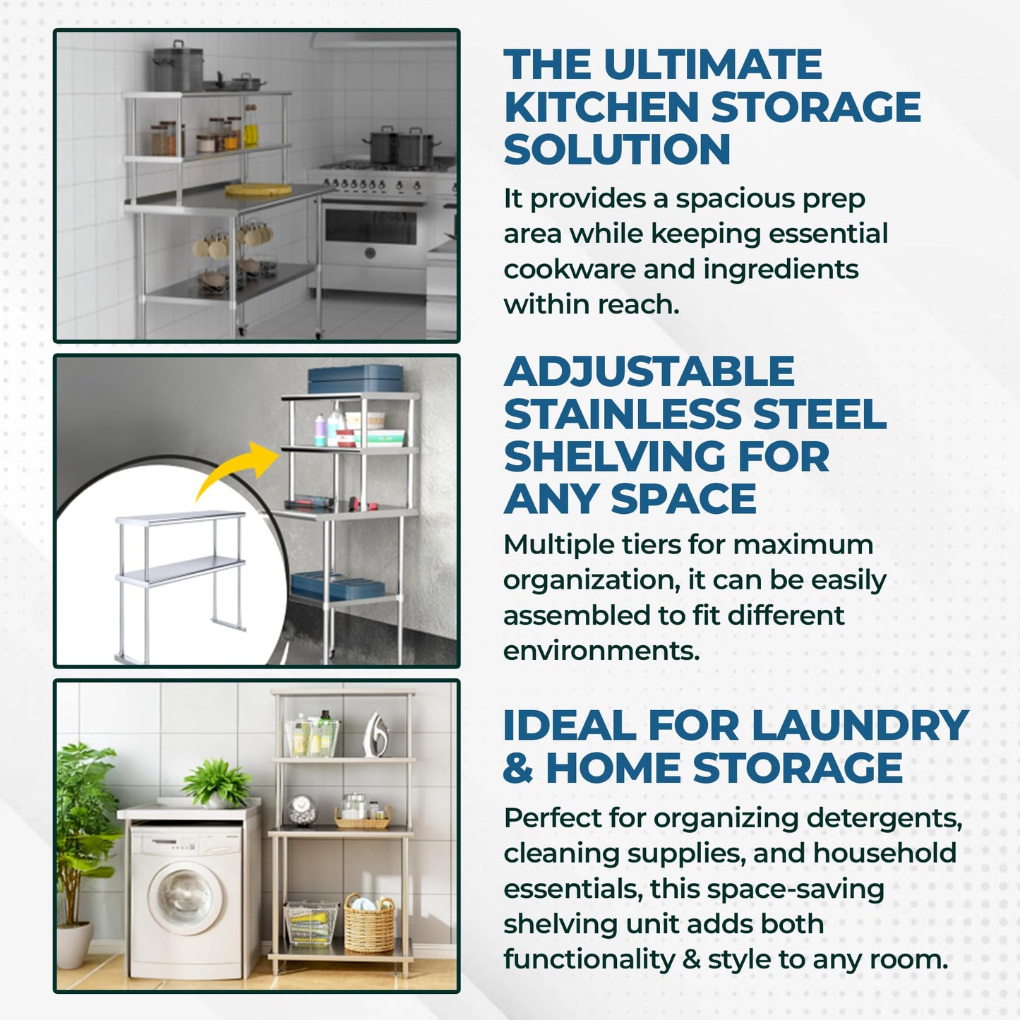 Express KitchQuip NSF Certified 18 Gauge Heavy Duty Stainless Steel Double overshelf with Brackets for Kitchens, Utility Rooms, Storage, Offices & Home