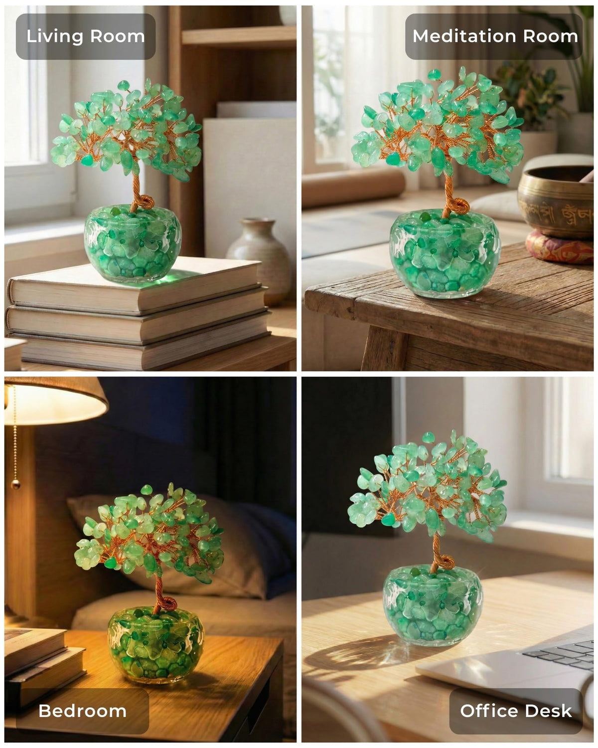 VELNORIX Green Aventurine Crystal Tree of Life - Natural Gemstone Feng Shui Bonsai - Healing Crystals Decor for Office, Attract Luck & Opportunity - Spiritual Gifts for Men & Women (Green)