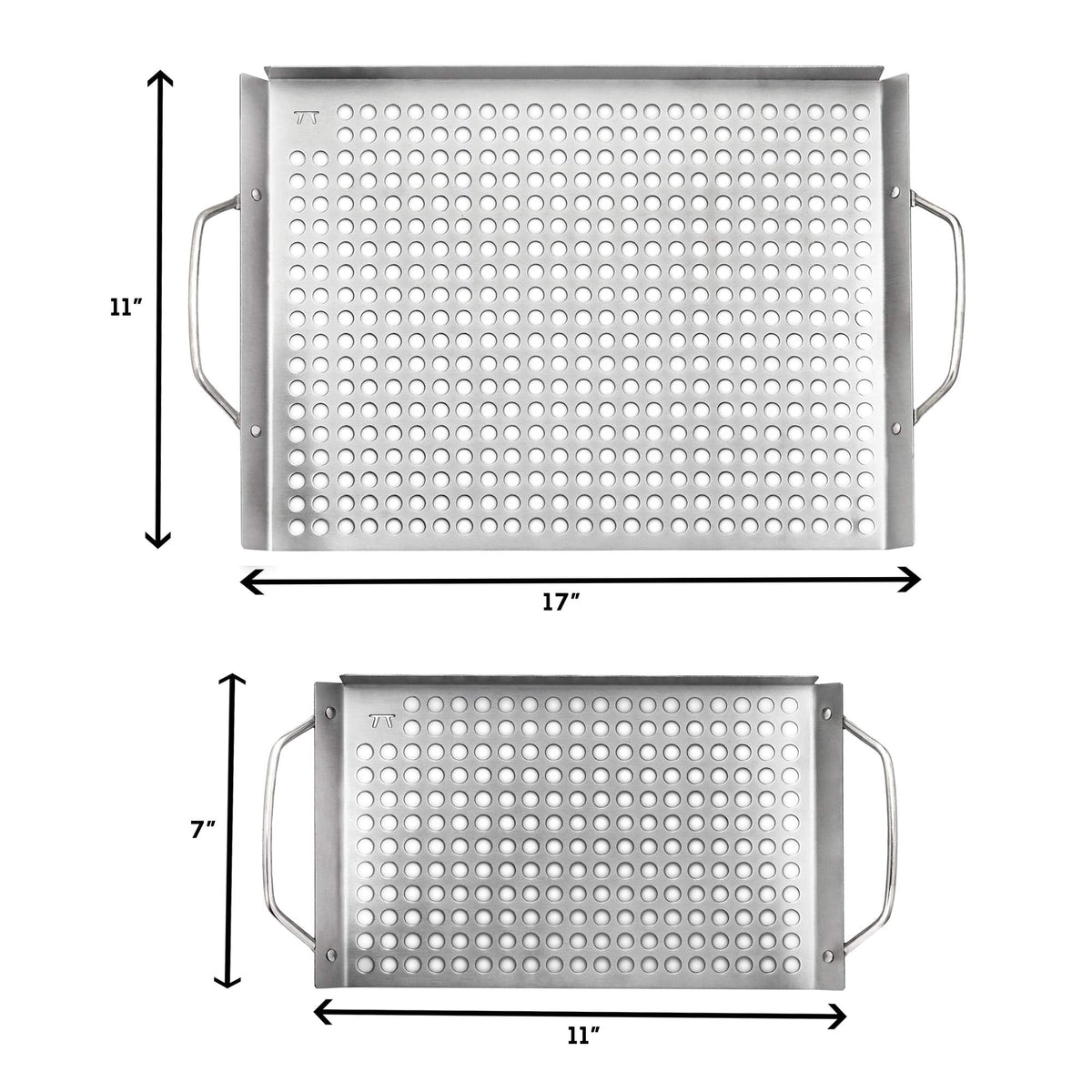 Outset Stainless Steel Grill Topper Grid, Set of 2, 11"x7" and 11"x17" BBQ Basket Trays