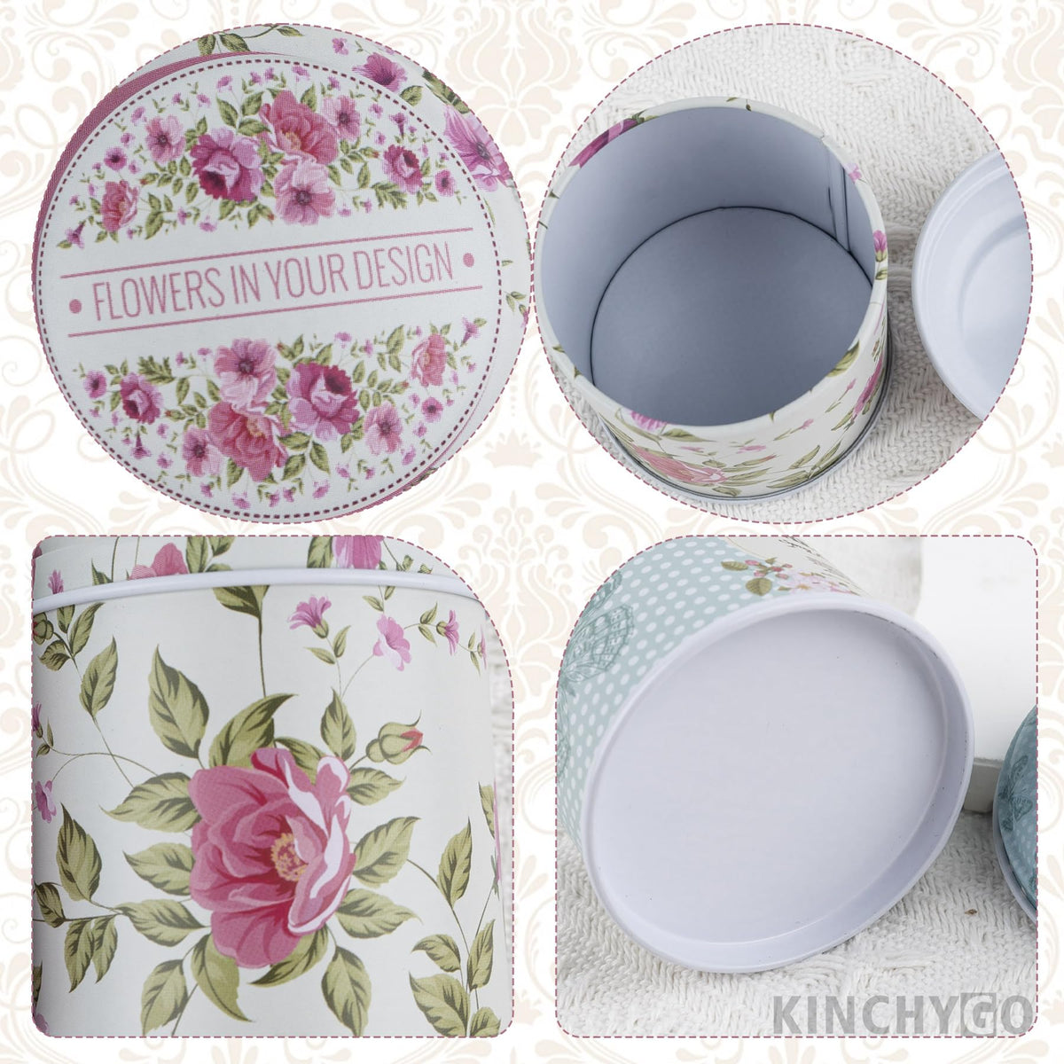 KINCHYGO, 6 Pack Mini Tin Box Floral Tinplate Empty Tins Canister Containers for Jewelry Storage Case
