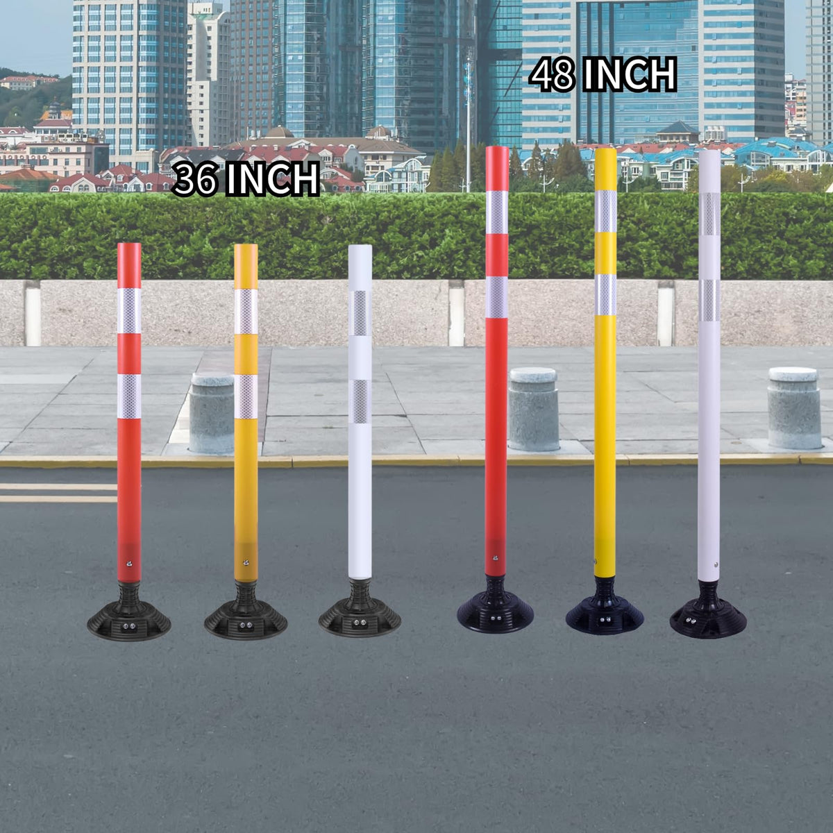 8 Pack Traffic Delineator Posts – High Visibility Reflective Safety Cones with Spring Base for Roadway, Parking, Garage, Construction Zones (Yellow, 36 Inch)