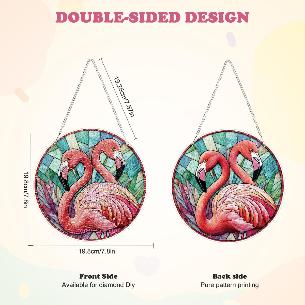 HEIBAGO Flamingo Hanging Diamond Art Kits for Adults, Special Shaped Crystal Diamond Painting Ornament Kit, DIY Double-Sided Pattern Window Pendant Gem Art Kit for Home Wall Decor 8.3x8.3inch